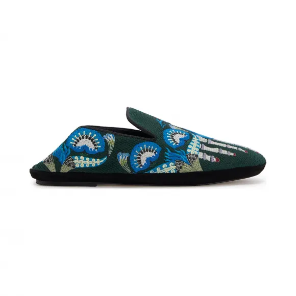 罗意威/Loewe Embroidered SlipperDark Green/Multicolour 453.10.503