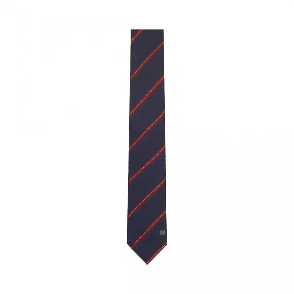 罗意威/Loewe 条纹提花领带 海军蓝/灰色 825.50.004