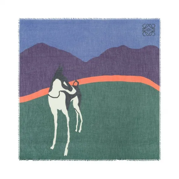罗意威/Loewe 140x140 Lost Dog Scarf 多色拼接 916.16.J01