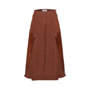 罗意威/Loewe Skirt W/ Woven Leather Panels深棕色 D1175210WV