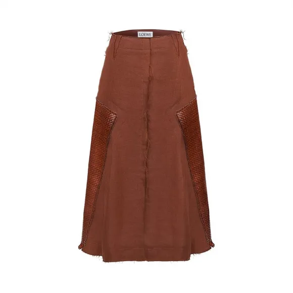 罗意威/Loewe Skirt W/ Woven Leather Panels深棕色 D1175210WV