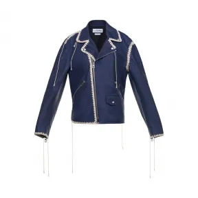 罗意威/Loewe Biker Jacket Crochet Stitching海军蓝 D1178050BR