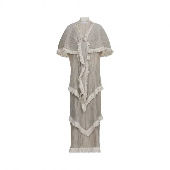 罗意威/Loewe Shawl Pleated Tiered Dress米色 D2176220FA