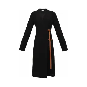 罗意威/Loewe Wrap Dress W/ Leather Straps 黑色 D2266450FA