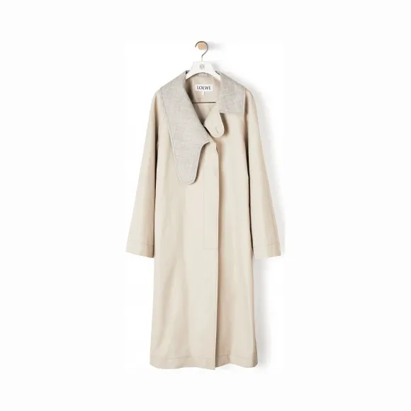 罗意威/Loewe Long Asym Collar Coat米色/灰色 D2291052PA