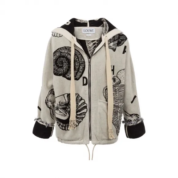 罗意威/Loewe Zipped Hoodie Sweatshirt黑色/白色 H2178420PA