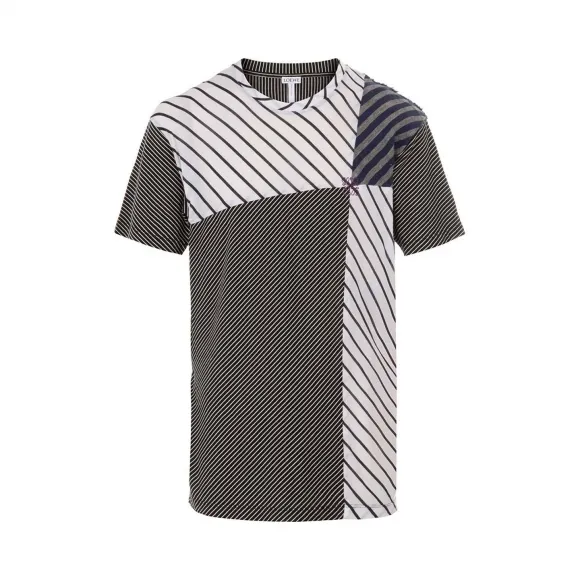 罗意威/Loewe Tshirt Patchwork Stripes蓝色/白色 H2179870CR