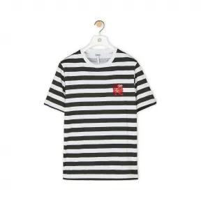 罗意威/Loewe Stripe T-Shirt Loewe Dodo Embroidered白色/黑色 H6109650CR