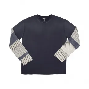 罗意威/Loewe 拼接袖圆领t恤 白色/蓝色 H6269280CR