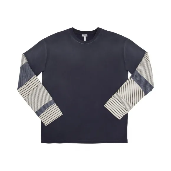 罗意威/Loewe 拼接袖圆领t恤 白色/蓝色 H6269280CR