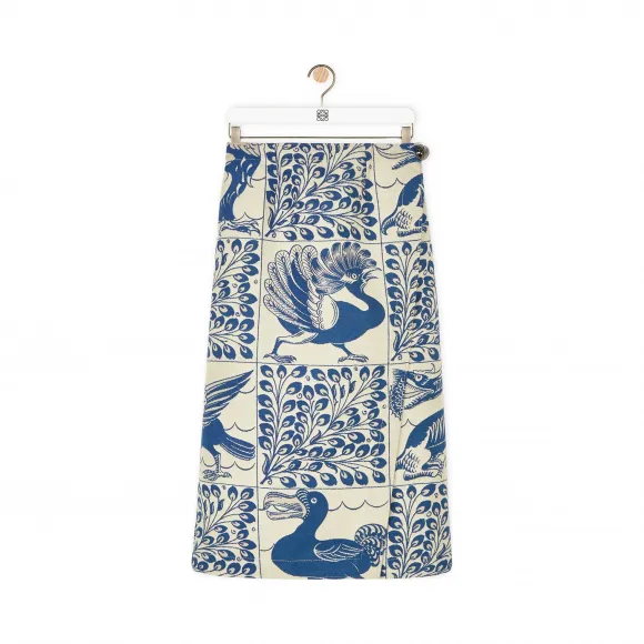 罗意威/Loewe Jacquard Wrap Skirt Animals白色/蓝色 S2105090PO
