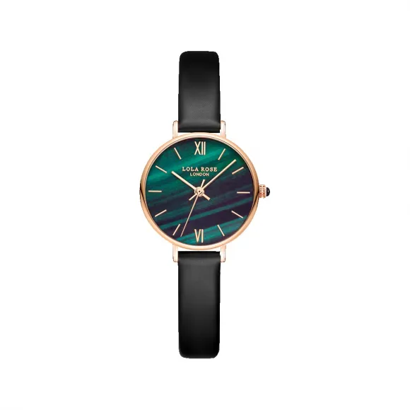 罗拉玫瑰/Lolarose Fiesta系列黑色皮带孔雀石纹理腕表 LR2032