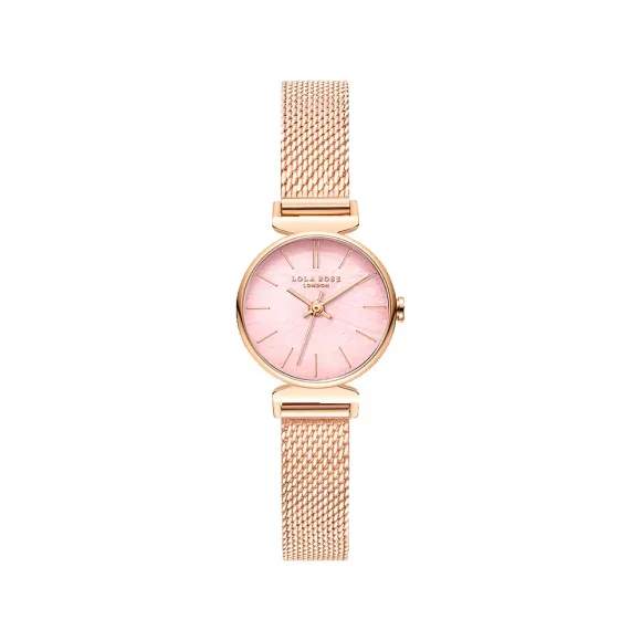 罗拉玫瑰/Lolarose G major系列玫金色米兰尼斯钢带粉水晶腕表 LR4118