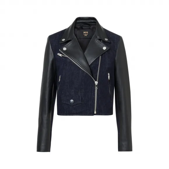 MCM Women's Denim and Leather Rider Jacket MFJ9SMM06HD00L