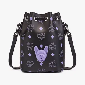 MCM M PUP狗狗水彩泼洒Logo皮革抽绳包 MWDCSSX01U4001