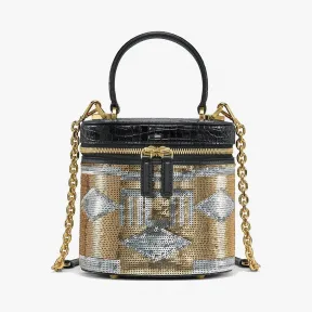 MCM 鳄鱼压纹皮革亮片Cylinder斜挎桶包 MWRBSCG01T1001