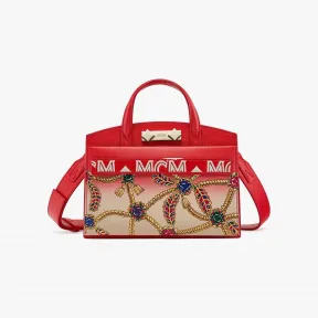 MCM Upcycling Project Milano手绘珠宝流苏图案渐变色羊皮手提包 MWTCSUP03FJ001