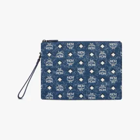 MCM Aren 复古丹宁缇花拉链手腕包 MXZDSTA06LE001