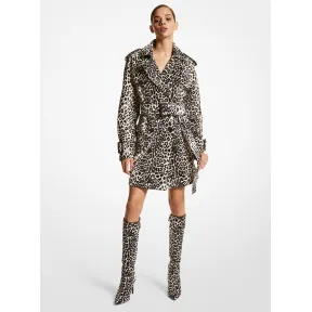 迈克高仕/Michael Kors 动物斑纹翻领风衣 女士 黑色/白色 风衣 BO378F0123062