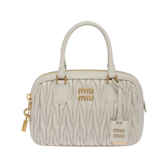 缪缪/Miu Miu 白色 Matelassé 软羊革大号保龄球包 5BB124-N88-F0009