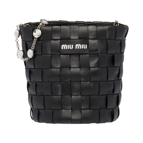 缪缪/Miu Miu 仿水晶装饰软羊革水桶包 5BE054_2DG7_F0002