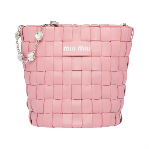 缪缪/Miu Miu 仿水晶装饰软羊革水桶包 5BE054_2DG7_F0028