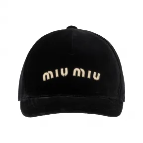 缪缪/Miu Miu 黑色/铂金色 天鹅绒棒球帽 5HC179-068-F0X7F