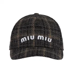 缪缪/Miu Miu 格纹设得兰羊毛棒球帽 5HC179-1V7U-F0192