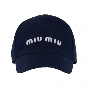 缪缪/Miu Miu 品蓝色/白色 斜纹布棒球帽 5HC179-2DXI-F0X32