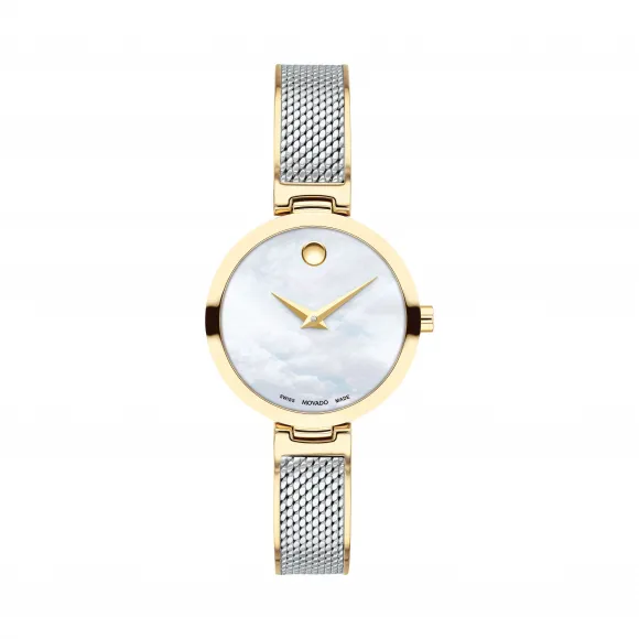 摩凡陀/Movado Amika系列 双色调腕表 白色表盘 浅金色设计调 网状手镯 0607362