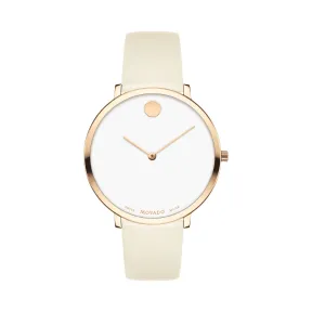 摩凡陀/Movado Modern 47 淡玫瑰金色不锈钢腕表浅灰色表带 0607389