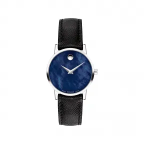 摩凡陀/Movado 摩凡陀博物馆系列 不锈钢表壳 蓝色表盘 黑色皮革表带 0607422