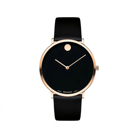摩凡陀/Movado Modern 47 系列玫瑰金色腕表 黑色表带 0607433