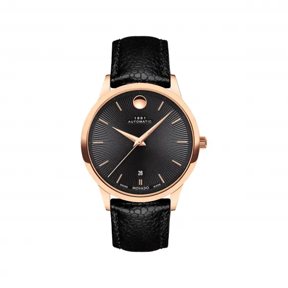 摩凡陀/Movado 1881系列自动腕表 玫瑰金色表壳 黑色表盘及黑色表带 0607457
