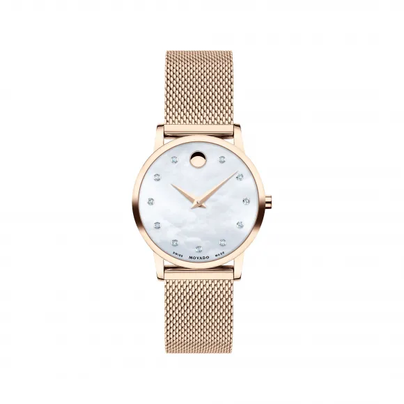 摩凡陀/Movado 摩凡陀| 博物馆经典 浅玫瑰金表壳和金属编织表链以及白色表盘 0607492
