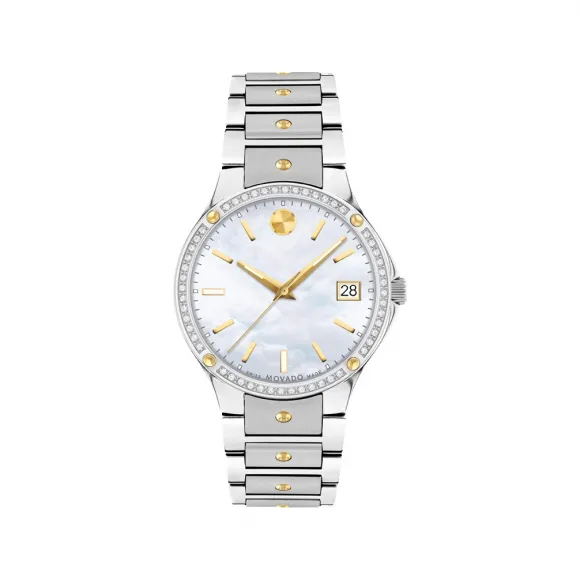 摩凡陀/Movado SE系列 32MM 不锈钢和黄色 PVD ​​镶嵌钻石 石英机芯 女表 0607517