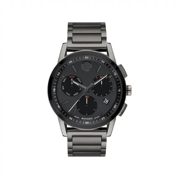 摩凡陀/Movado Museum Sport系列 43MM 灰色和黑色 PVD ​​抛光不锈钢 石英机芯 男表 0607558