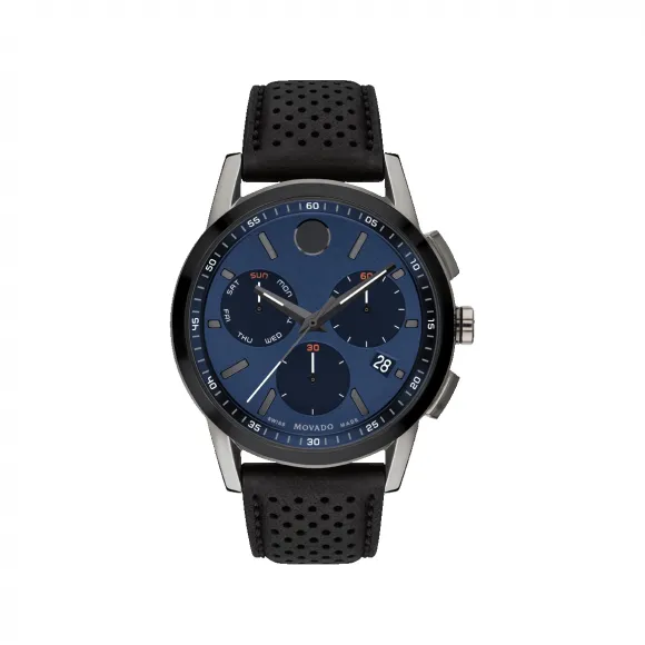 摩凡陀/Movado Museum Sport系列 43MM 灰色和黑色 PVD ​​抛光不锈钢 石英机芯 男表 0607561