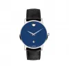 摩凡陀/Movado 摩凡陀博物馆系列自动腕表 黑色皮革表带 蓝色表盘 透过底盖可欣赏自动机芯 0607565