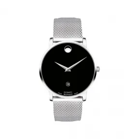 摩凡陀/Movado 摩凡陀博物馆系列自动腕表 不锈钢表壳 编织表链 黑色表盘 透过底盖可欣赏自动机芯 0607567