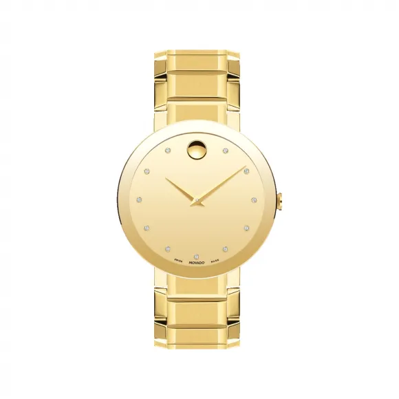 摩凡陀/Movado Sapphire系列 39MM 黄色 PVD ​​抛光不锈钢 石英机芯 男表 0607588