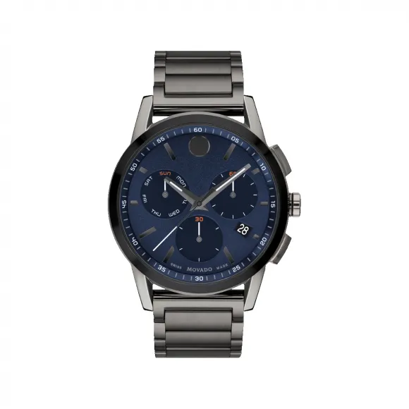 摩凡陀/Movado Museum Sport系列 43MM 灰色和黑色 PVD ​​抛光不锈钢 石英机芯 男表 0607624