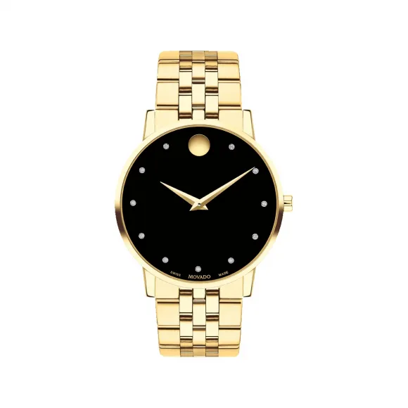 摩凡陀/Movado Museum Classic系列 40MM 黄色 PVD ​​抛光不锈钢 石英机芯 男表 0607625