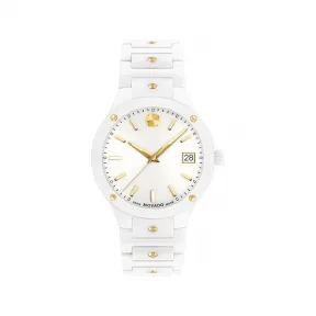 摩凡陀/Movado SE系列 33MM 白色陶瓷和黄色 PVD ​​抛光不锈钢 石英机芯 女表 0607740