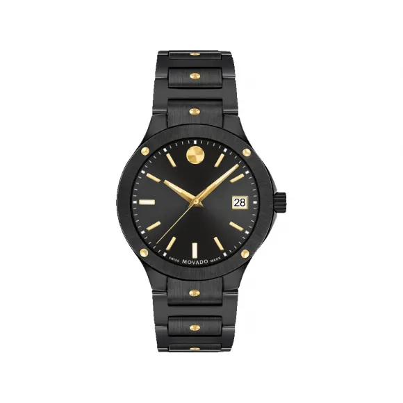 摩凡陀/Movado SE系列 33MM 黑色陶瓷和黄色 PVD ​​抛光精钢 石英机芯 女表 0607741