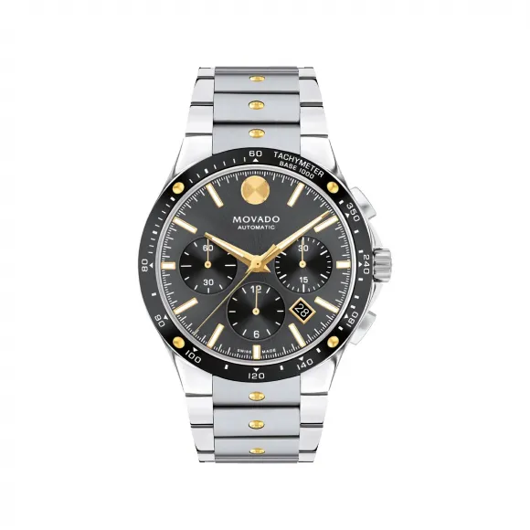 摩凡陀/Movado Alta系列 43MM 不锈钢和黄色 PVD ​​抛光不锈钢和陶瓷 自动机械机芯 男表 0607755