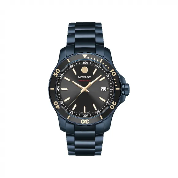 摩凡陀/Movado Series 800系列 40MM 蓝色 PVD ​​抛光不锈钢 石英机芯 中性表 2600160