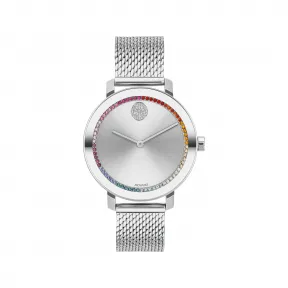 摩凡陀/Movado 摩凡陀波特系列 不锈钢表壳及表盘 金属编织表链 彩虹色水晶装饰 3600698