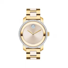 摩凡陀/Movado BOLD系列 36.3MM 淡金色离子镀不锈钢 石英机芯 女表 3600785