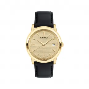 摩凡陀/Movado 摩凡陀传承系列Disco Volante男士自动腕表 黄金色表盘 黑色皮革表带 3650111